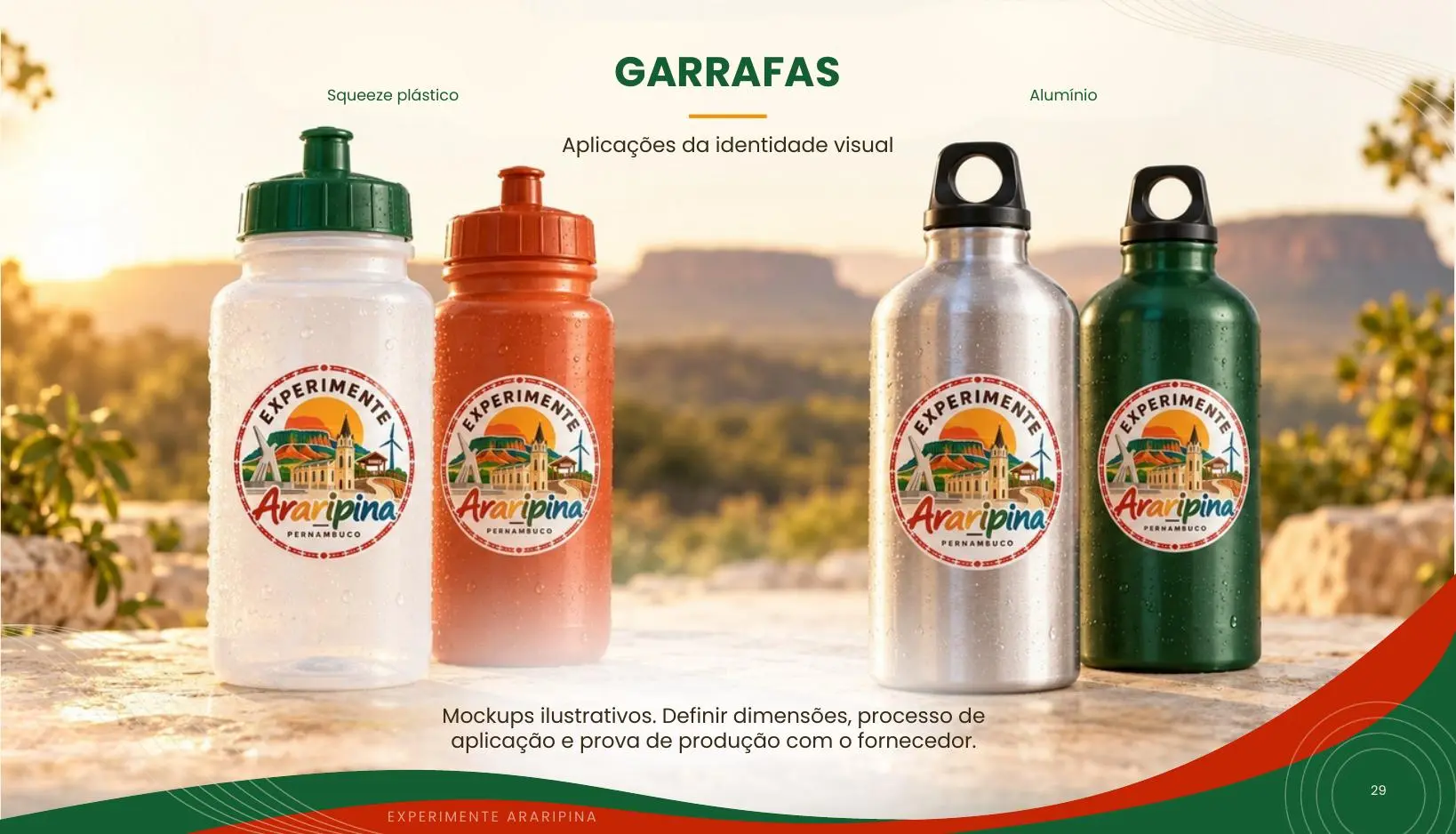 Linha de garrafas da marca